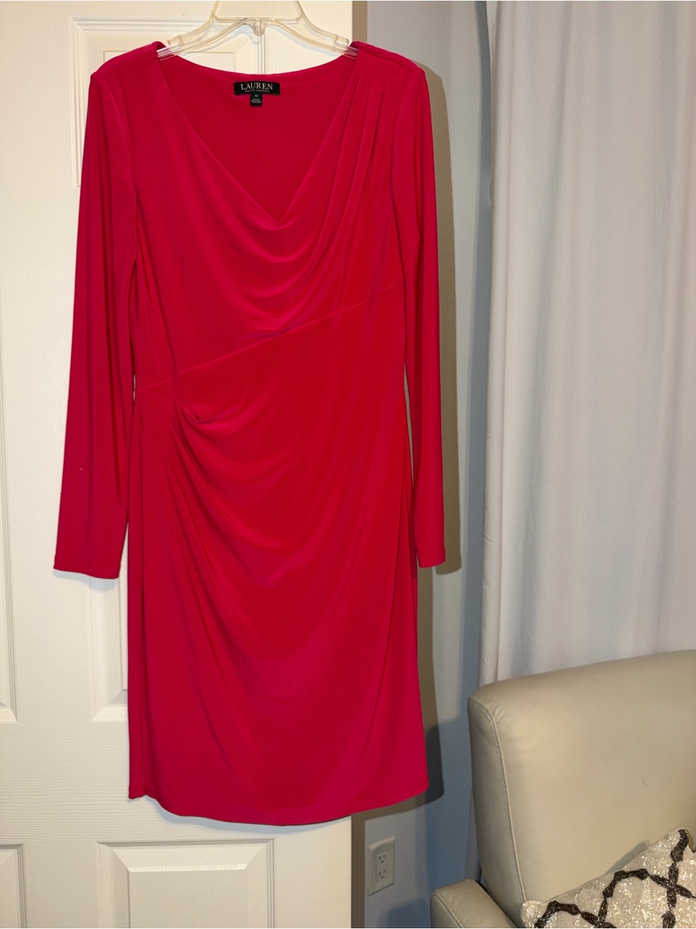 Ralph Lauren Hot Pink Draped Long-Sleeve Dress